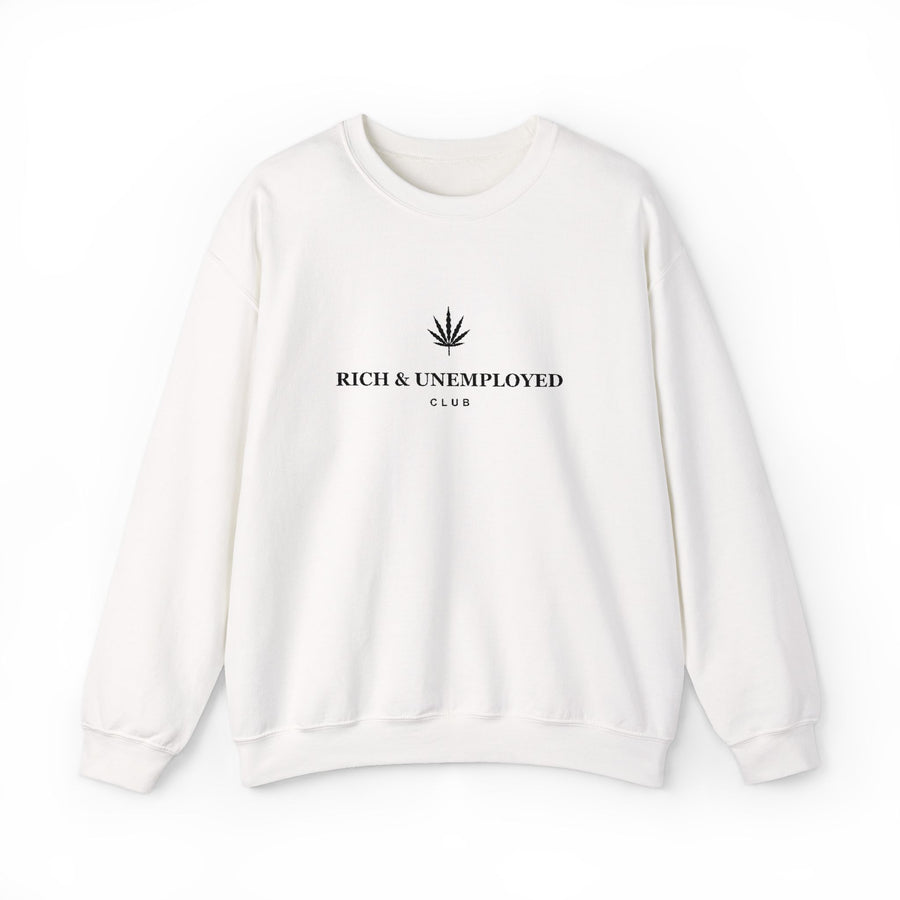 Crewneck Sweatshirt — "Rich & Unemployed" Minimal Logo Crew